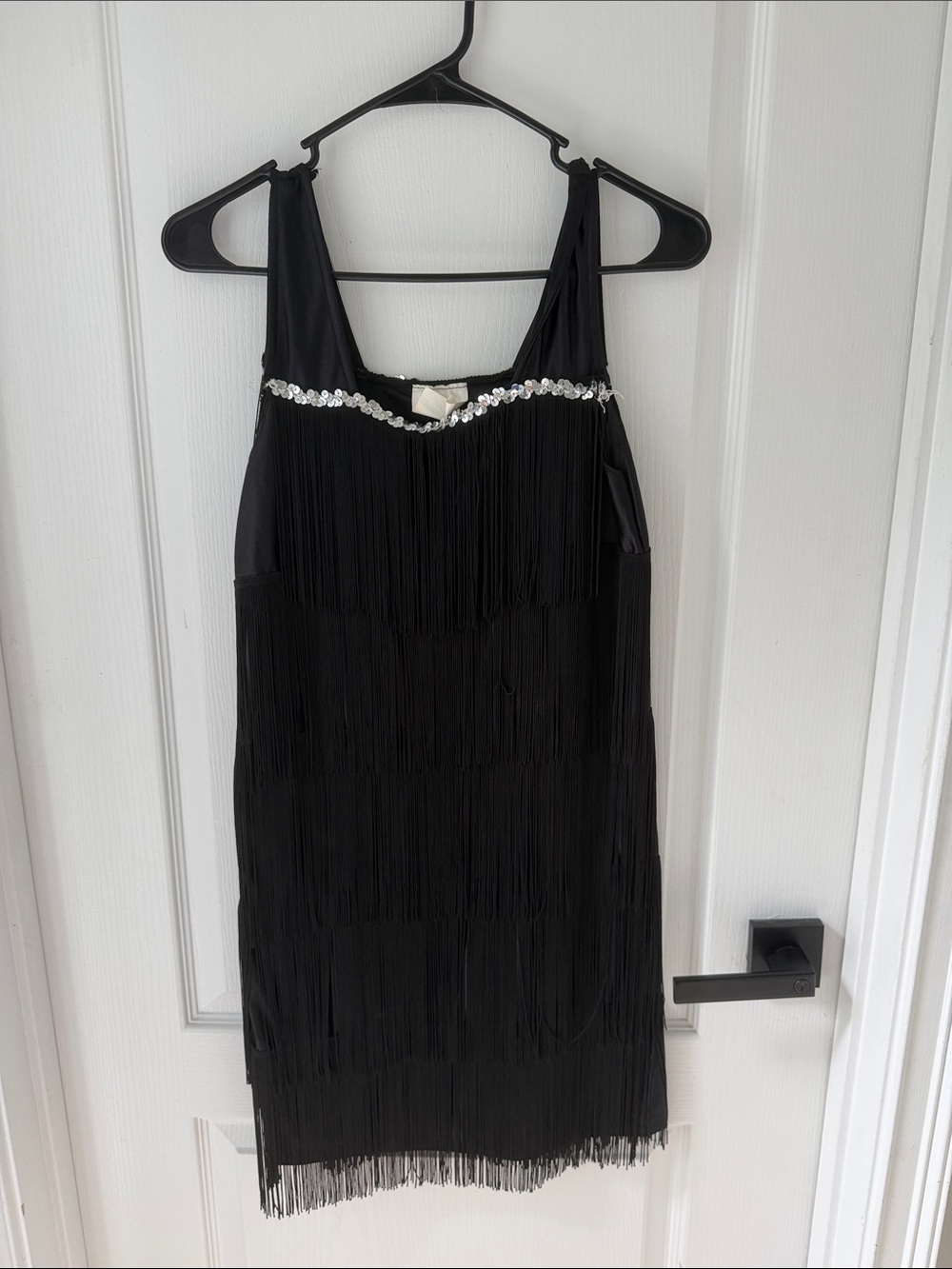 Halloween Black Fringe Flapper Dress with Rhinestone Trim and accessories sz am